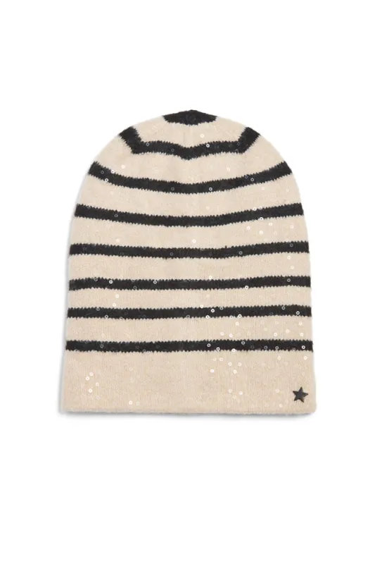The Heavenly Sequin Striped Beanie-Ivory Multi made by jocelyn