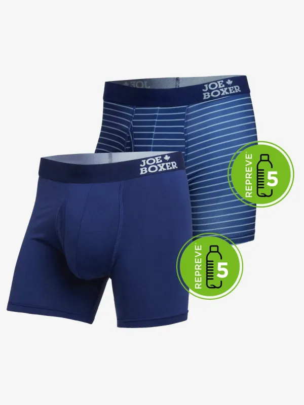 BOXER BRIEFS WITH REPREVE® | NAVY & GREY STRIPE 2-PACK sold by Joe Boxer