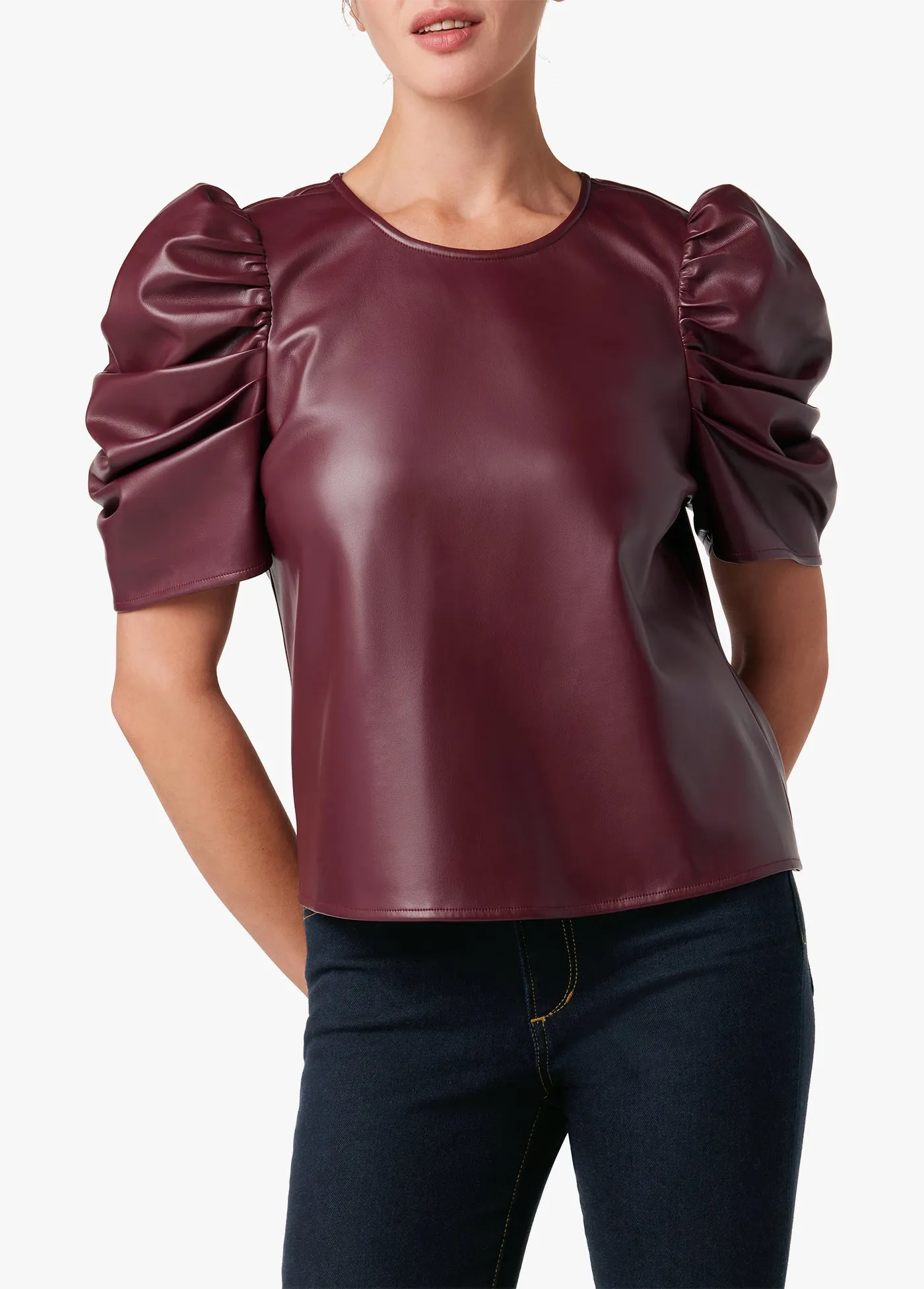 KIRA VEGAN LEATHER PUFF SLEEVE TOP sold by Joe's Jeans