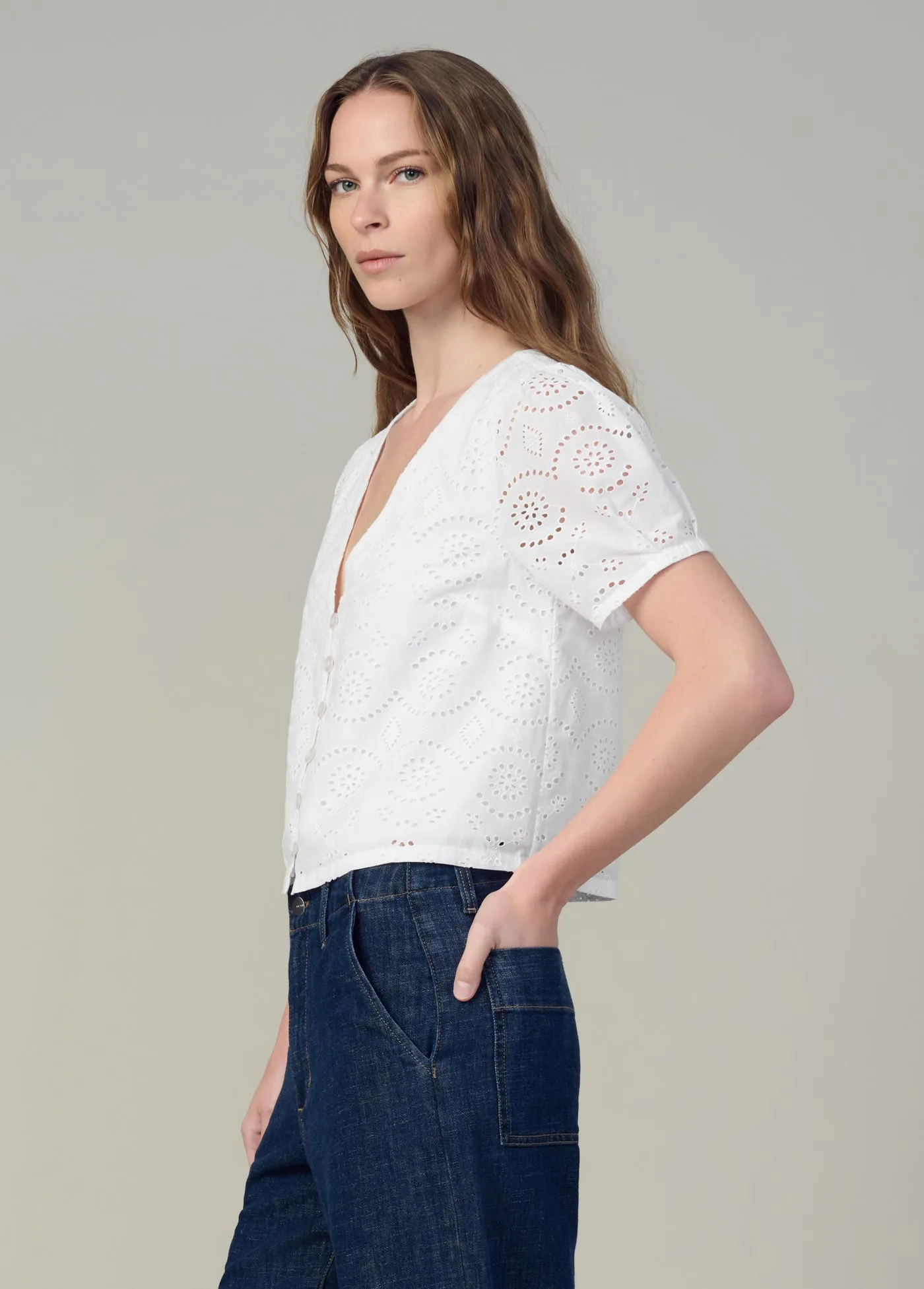 THE HALLE SHORT SLEEVE EYELET BLOUSE sold by Joe's Jeans product image thumbnail 3