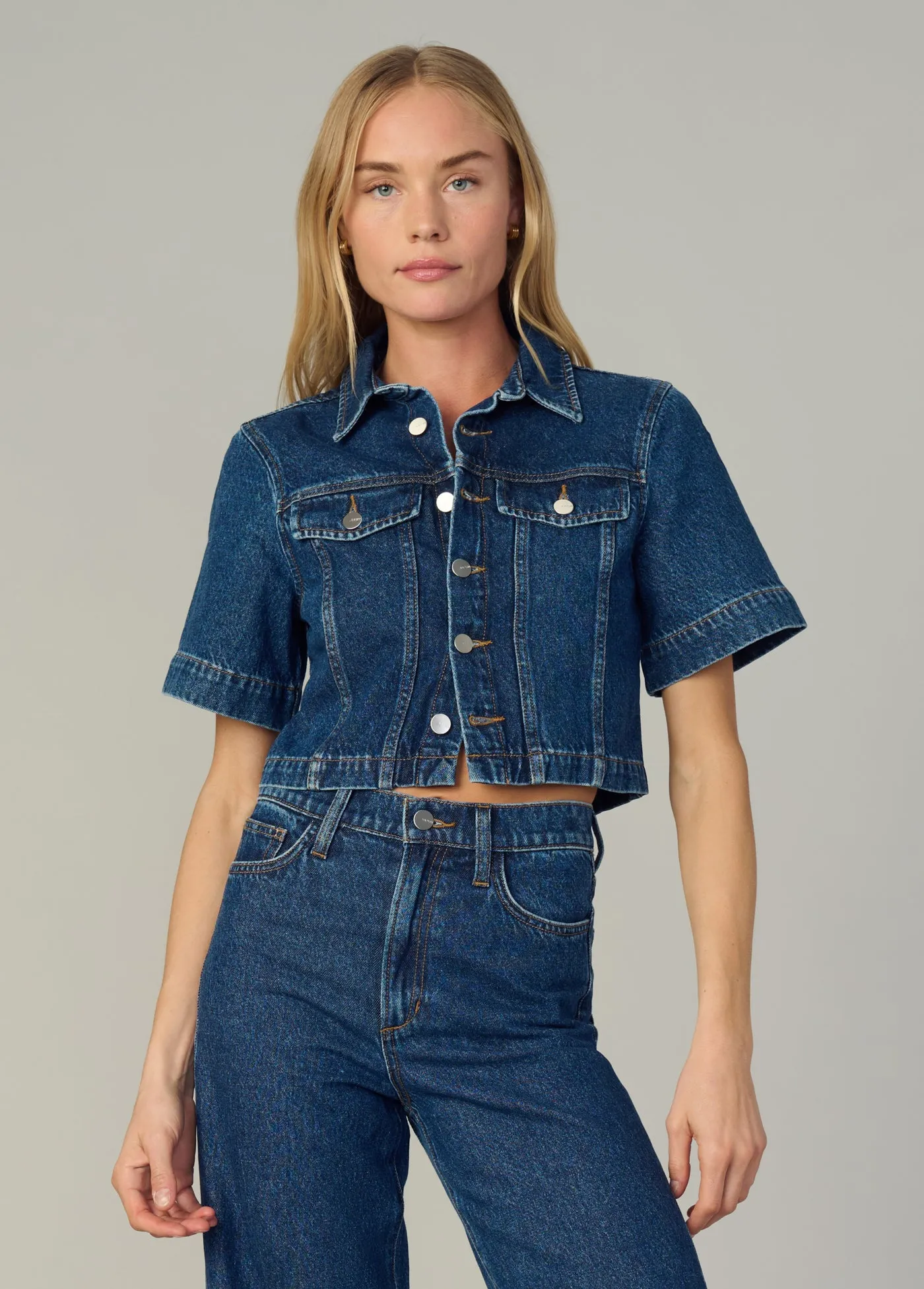 DENIM TRUCKER SHORT SLEEVE TOP sold by Joe's Jeans