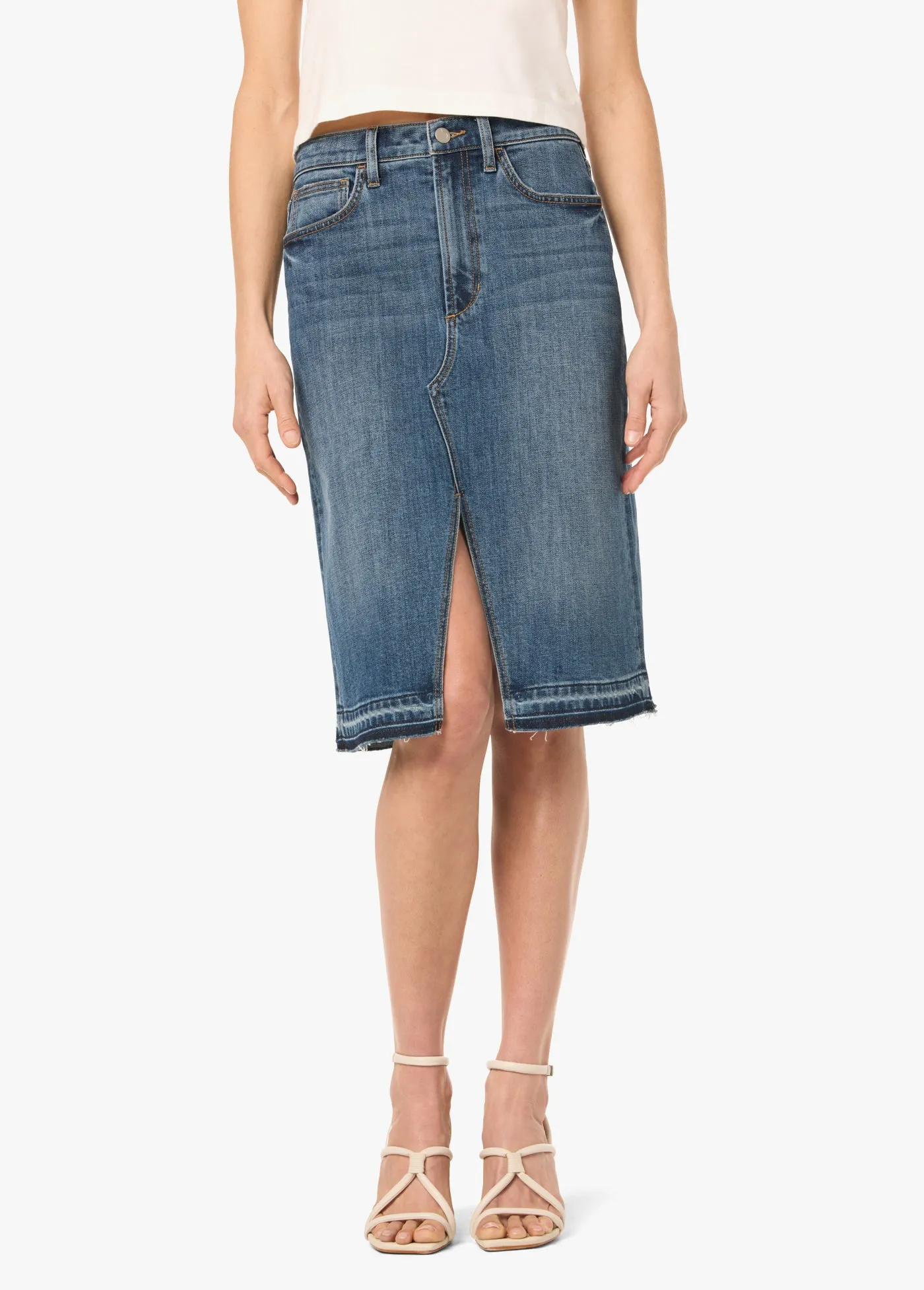 HIGH RISE MIDI SKIRT WITH FRONT SLIT sold by Joe's Jeans