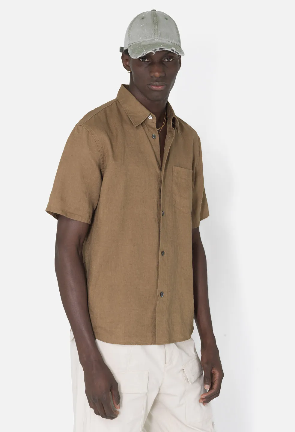 Linen SS Cloak Button Up / Brown sold by John Elliott product image thumbnail 2