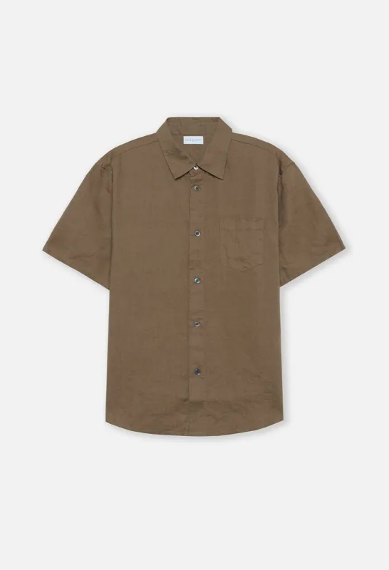 Linen SS Cloak Button Up / Brown sold by John Elliott