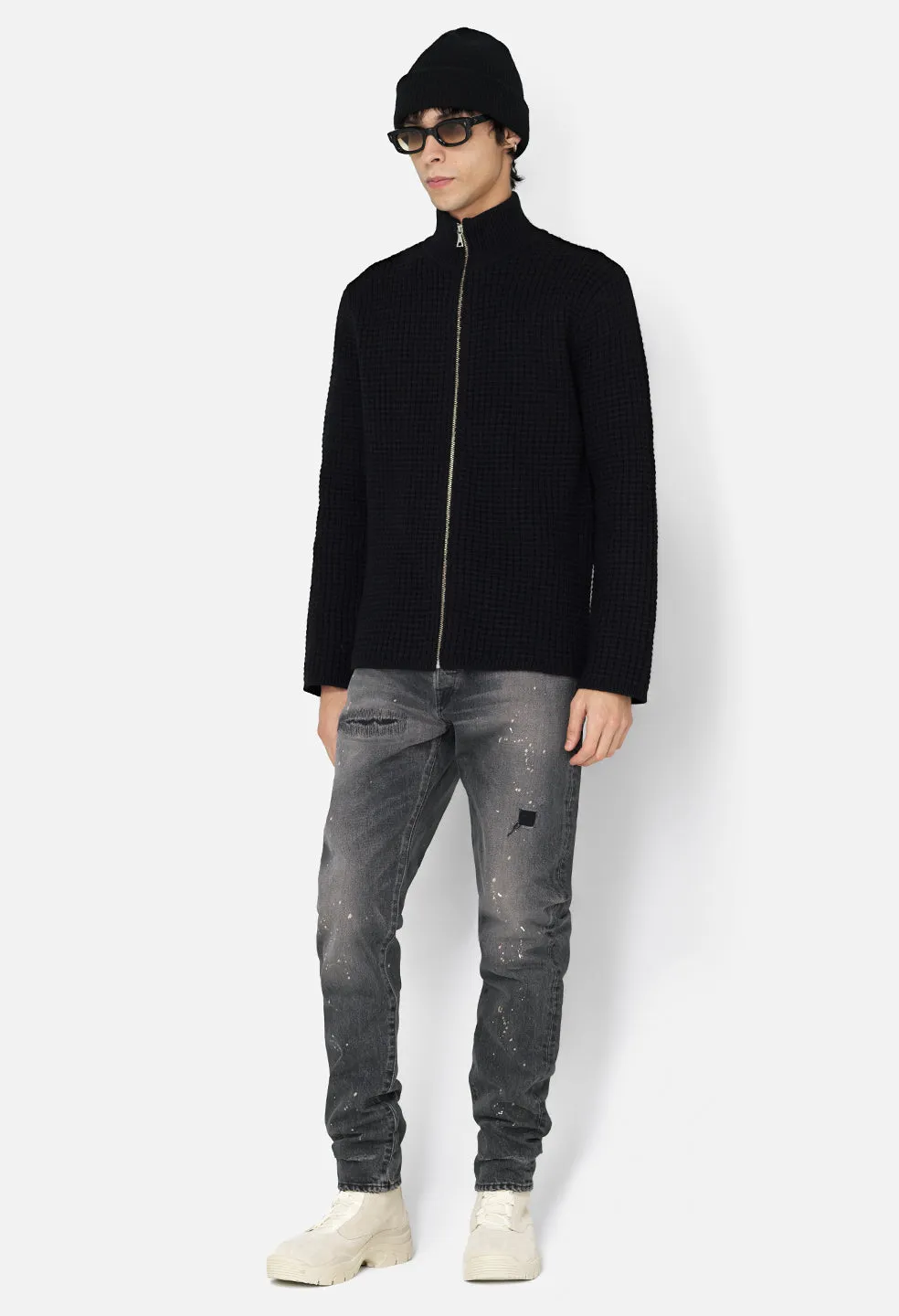Wool Waffle Knit Full-Zip / Black sold by John Elliott product image thumbnail 4