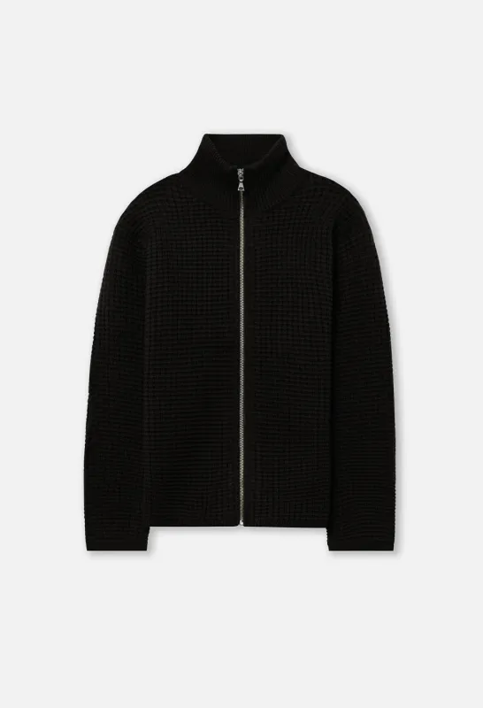 Wool Waffle Knit Full-Zip / Black sold by John Elliott
