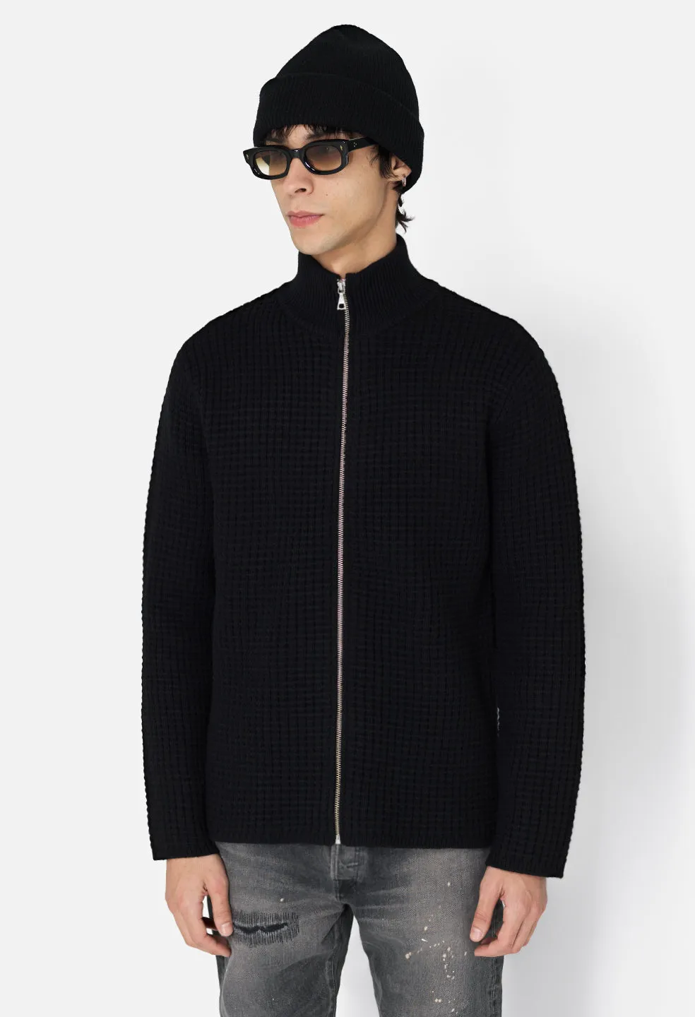 Wool Waffle Knit Full-Zip / Black sold by John Elliott product image thumbnail 2