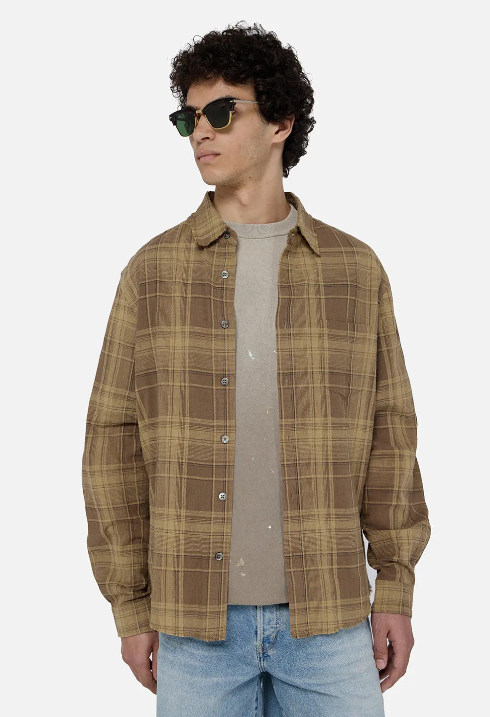 Raw Edge Cropped Cloak / Mocha Check sold by John Elliott product image thumbnail 2