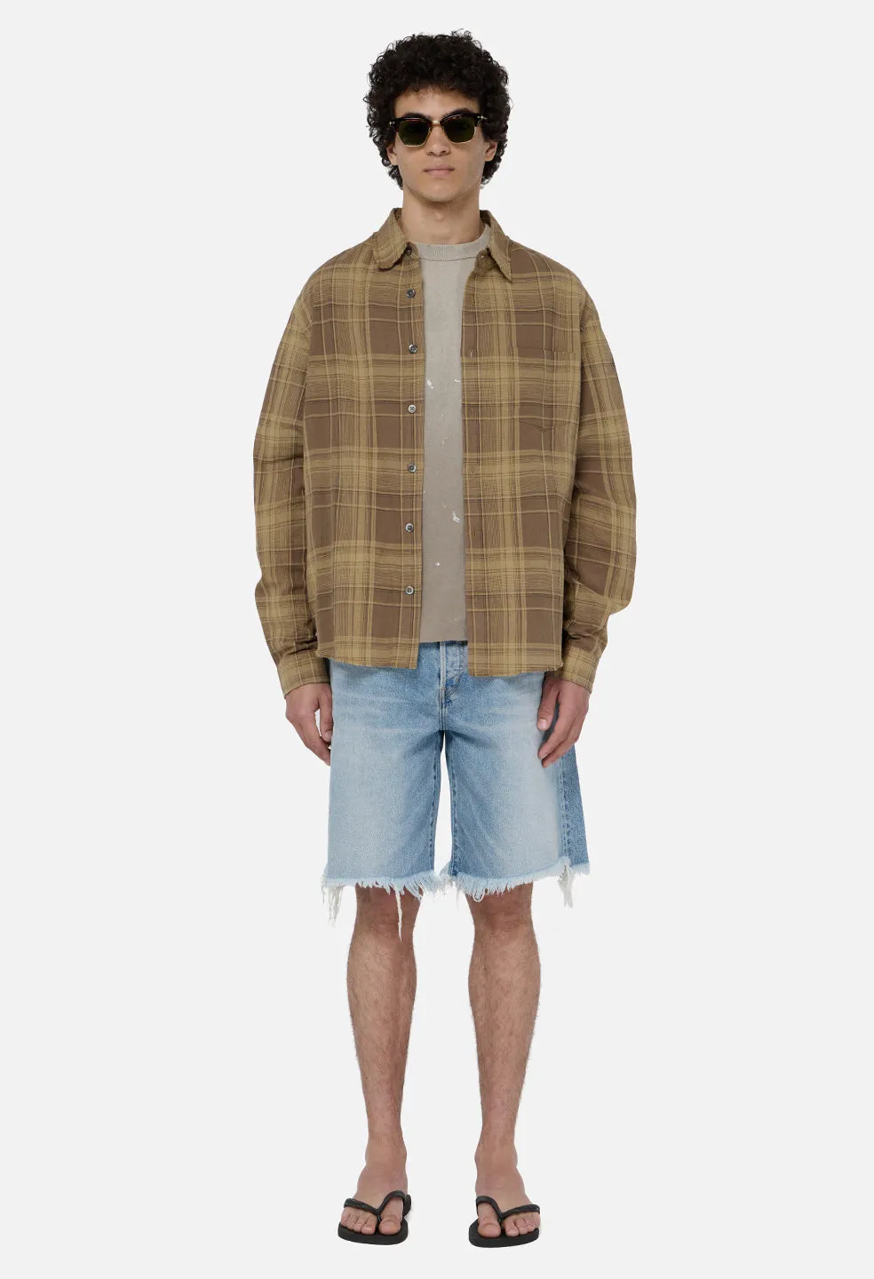 Raw Edge Cropped Cloak / Mocha Check sold by John Elliott product image thumbnail 3