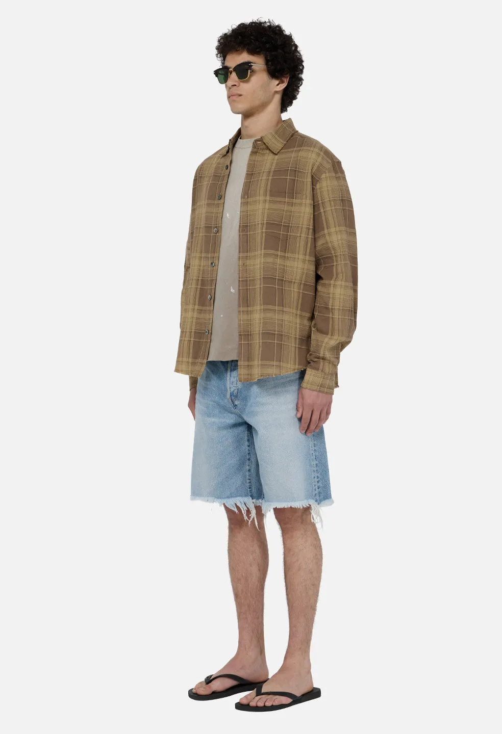 Raw Edge Cropped Cloak / Mocha Check sold by John Elliott product image thumbnail 4