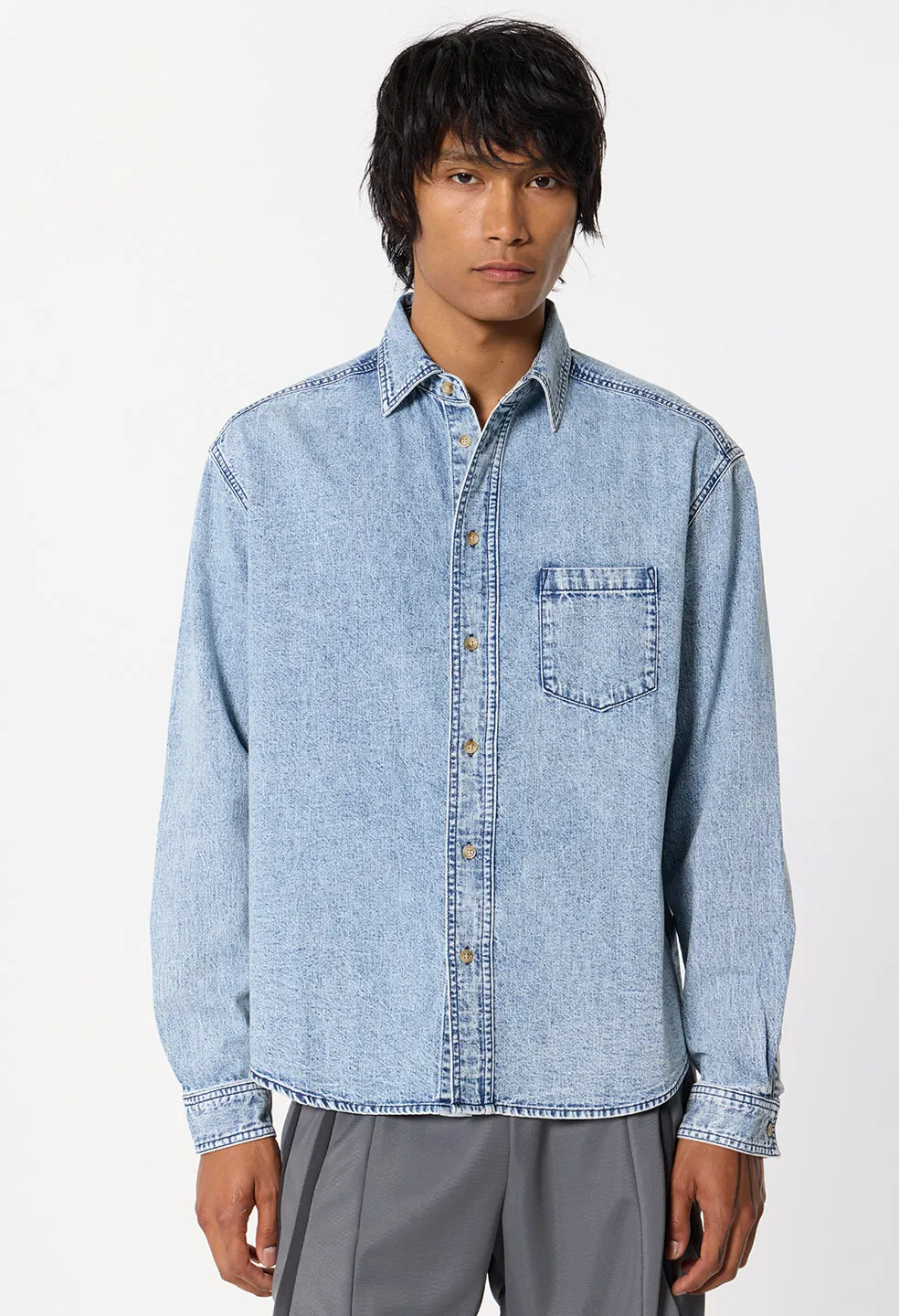 Denim Cloak Button Up / Acid Wash sold by John Elliott product image thumbnail 2