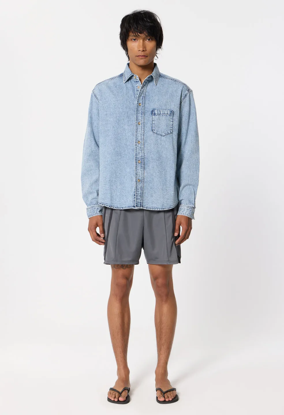 Denim Cloak Button Up / Acid Wash sold by John Elliott product image thumbnail 4
