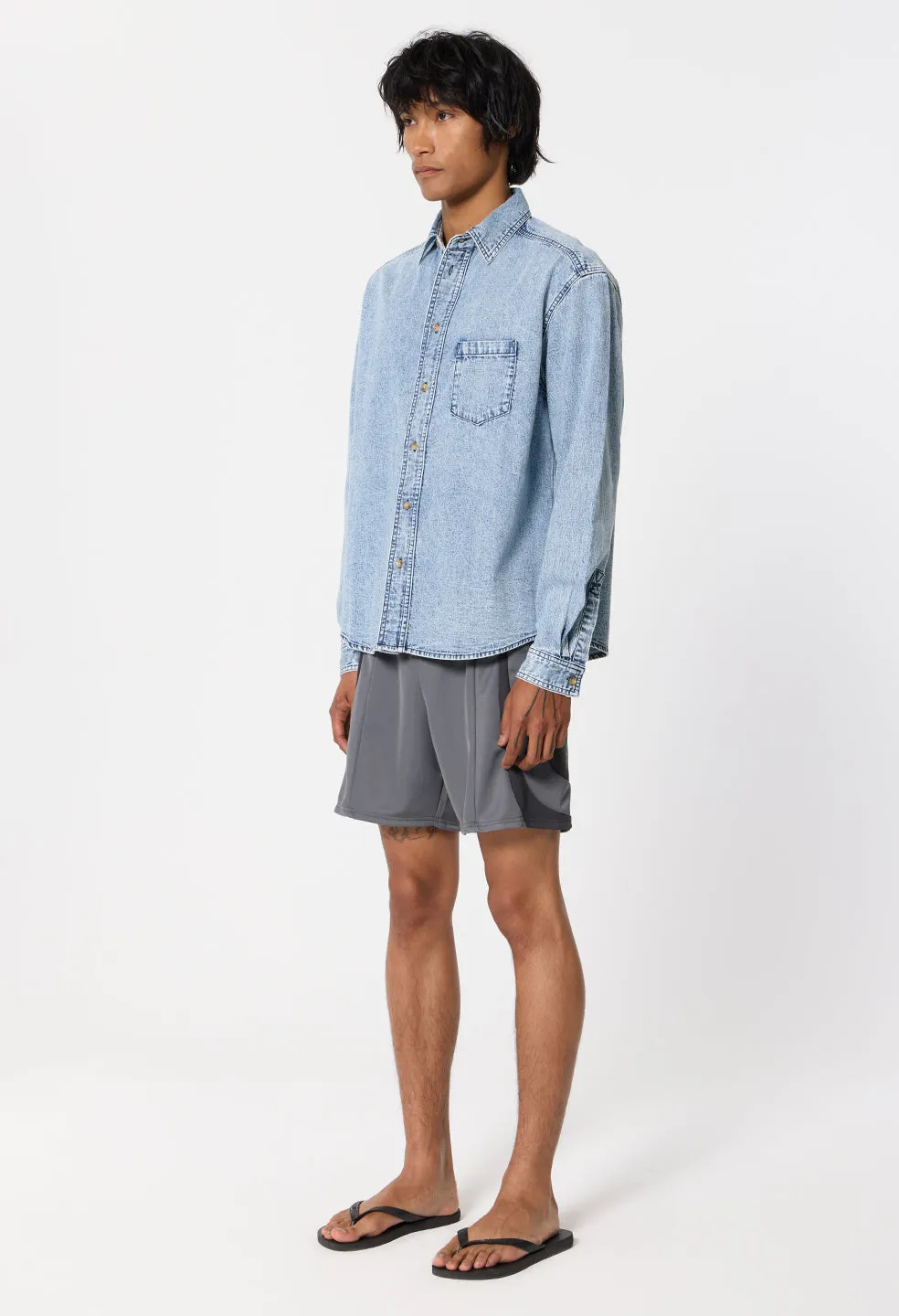 Denim Cloak Button Up / Acid Wash sold by John Elliott product image thumbnail 5