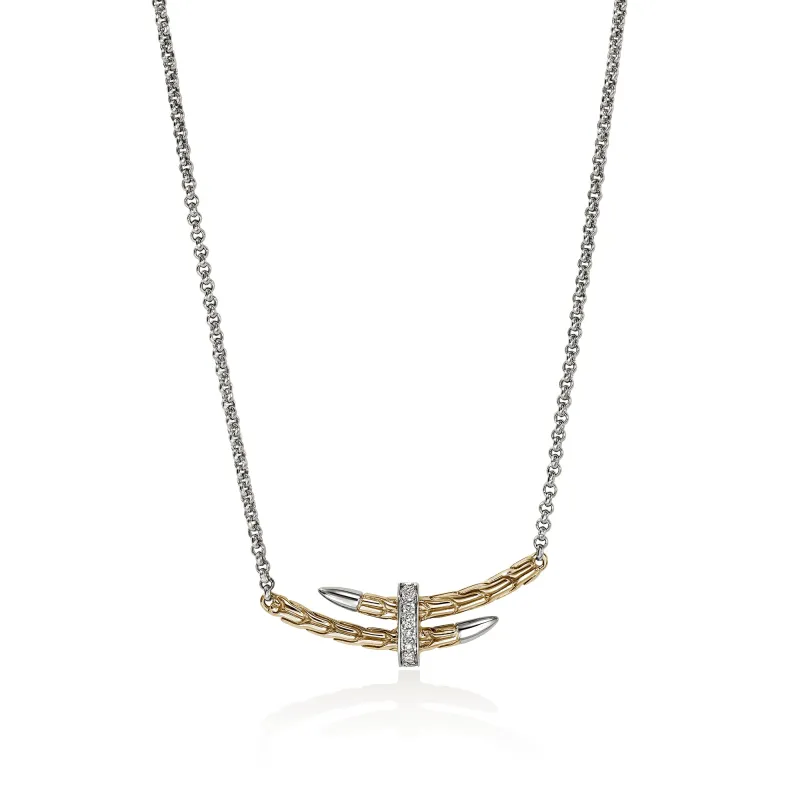 Spear Station Necklace, Gold, Sterling Silver, Diamonds|NZZP989582DI sold by John Hardy