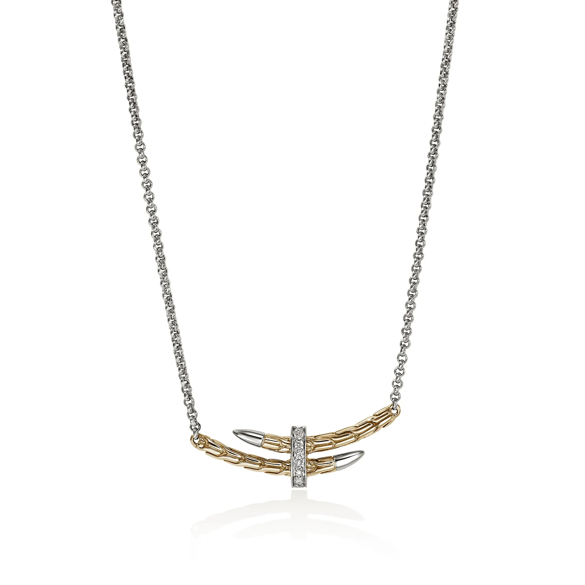 Spear Station Necklace, Gold, Sterling Silver, Diamonds|NZZP989582DI sold by John Hardy