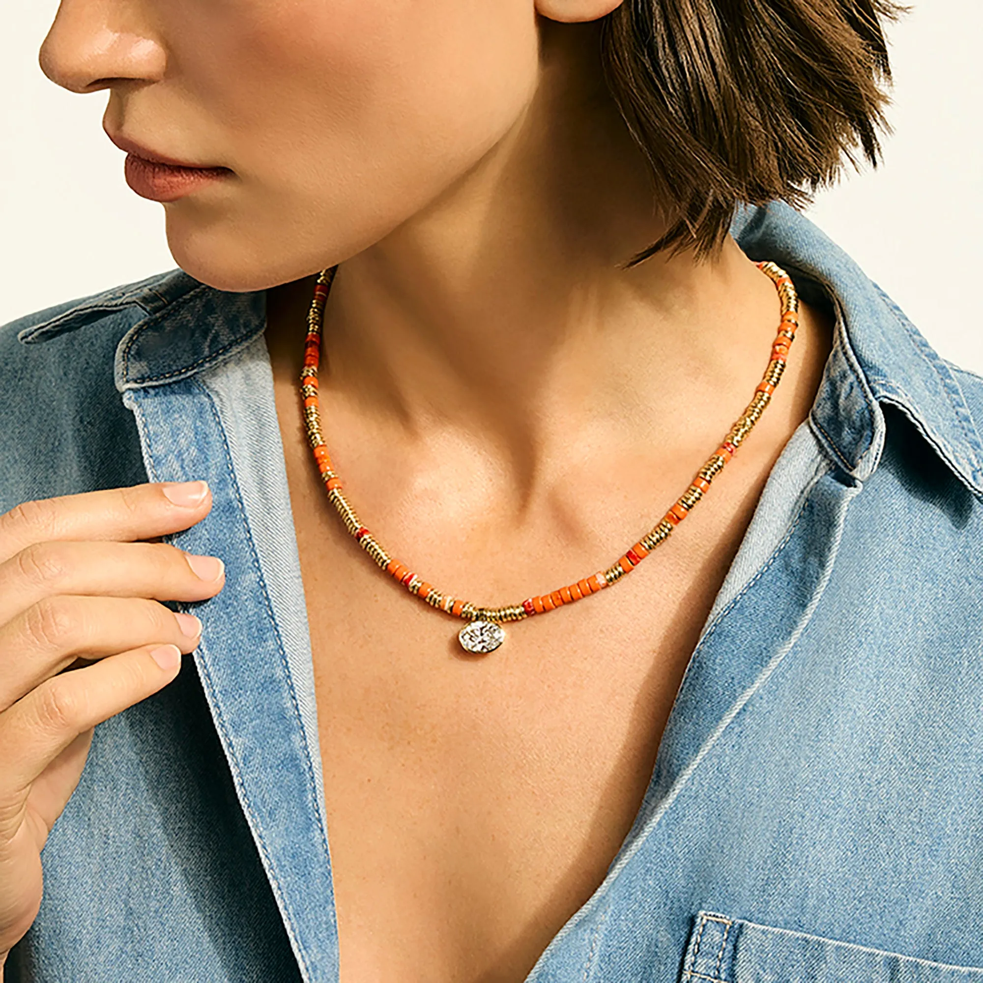 JH Lovestruck™ Heishi Pendant Necklace, Gold, Sterling Silver, Hardstones, Enamel, Diamond, 3.0TCW|NZZP430383OROYSLGD sold by John Hardy product image thumbnail 4