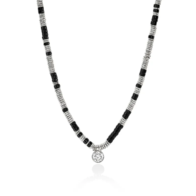 JH Lovestruck™ Heishi Pendant Necklace, Sterling Silver, Hardstones, Diamond, 1.25TCW|NBP4303931BONLGD sold by John Hardy