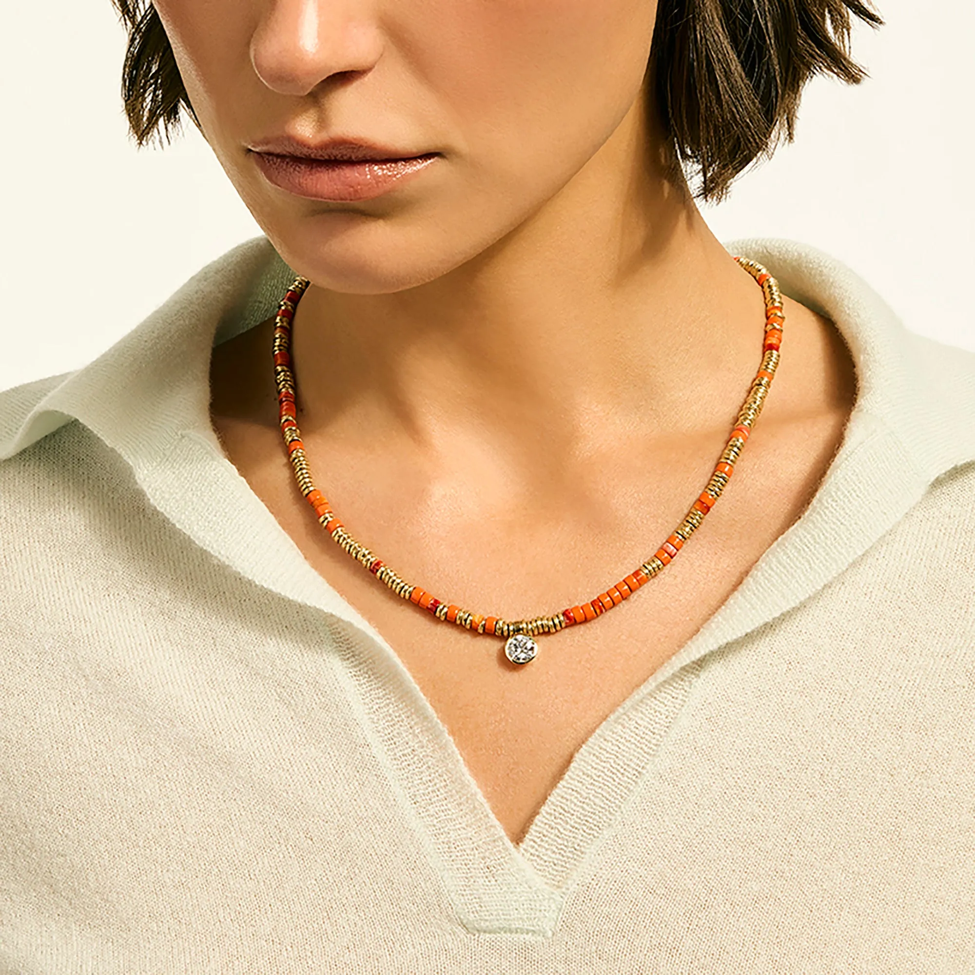 JH Lovestruck™ Heishi Pendant Necklace, Gold, Sterling Silver, Hardstones, Enamel, Diamond, 1.25TCW|NZZP430393OROYSLGD sold by John Hardy product image thumbnail 4