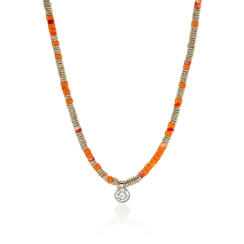 JH Lovestruck™ Heishi Pendant Necklace, Gold, Sterling Silver, Hardstones, Enamel, Diamond, 1.25TCW|NZZP430393OROYSLGD sold by John Hardy