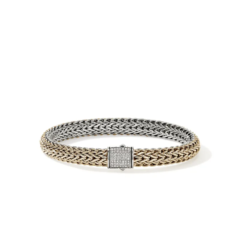 Icon Bracelet, Reversible, Gold, Sterling Silver, Diamonds, 7.5MM|BUZZP9904002RVDI sold by John Hardy