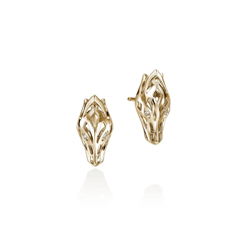 Naga Stud Earrings, Gold, Diamonds|EGGX603722DI sold by John Hardy