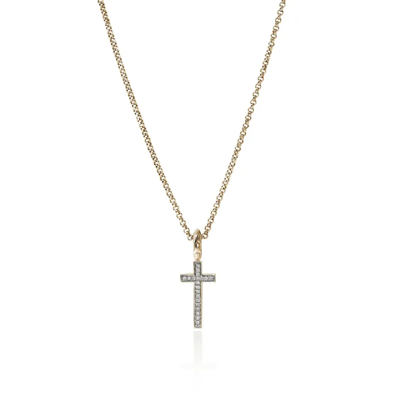 JH Essential Cross Necklace, Gold, Diamonds|NGGX9893882DI sold by John Hardy