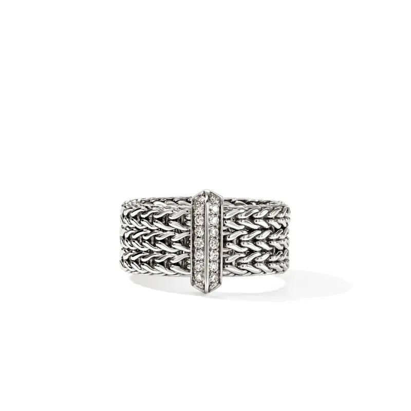 Icon Link Bar Ring, Sterling Silver, Diamonds, 9MM|RBP989532DI sold by John Hardy