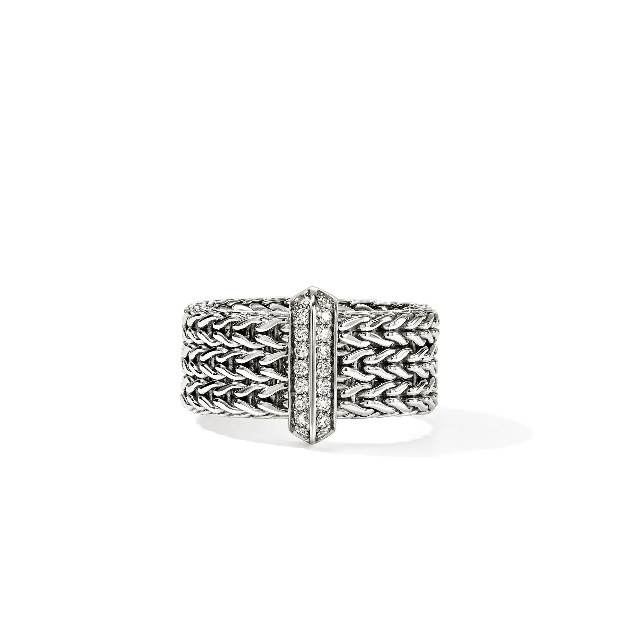 Icon Link Bar Ring, Sterling Silver, Diamonds, 9MM|RBP989532DI sold by John Hardy