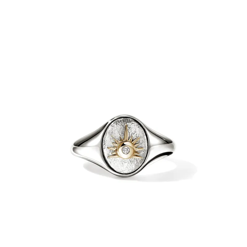 Sun Signet Ring, Gold, Sterling Silver, Diamonds|RMZZP988542DI sold by John Hardy