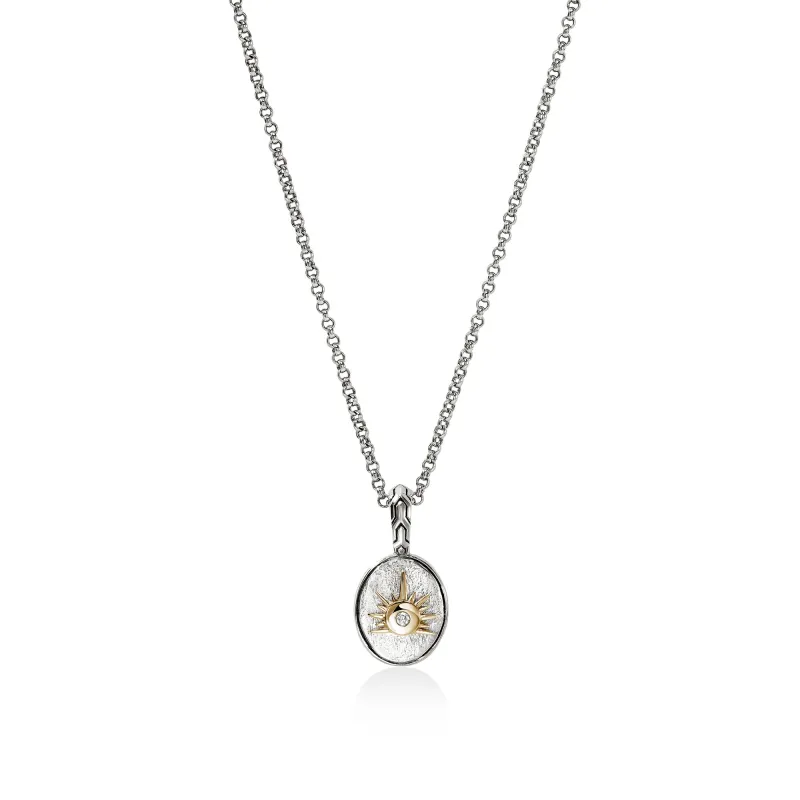 Sun Talisman Necklace, Gold, Sterling Silver, Diamonds|NZZP988252DI sold by John Hardy