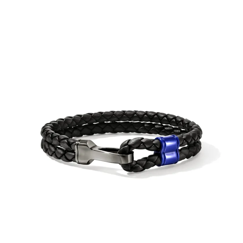 Hook Clasp Double Bracelet, Leather, Dark Silver, 10MM|BU901241BRDBLBU sold by John Hardy