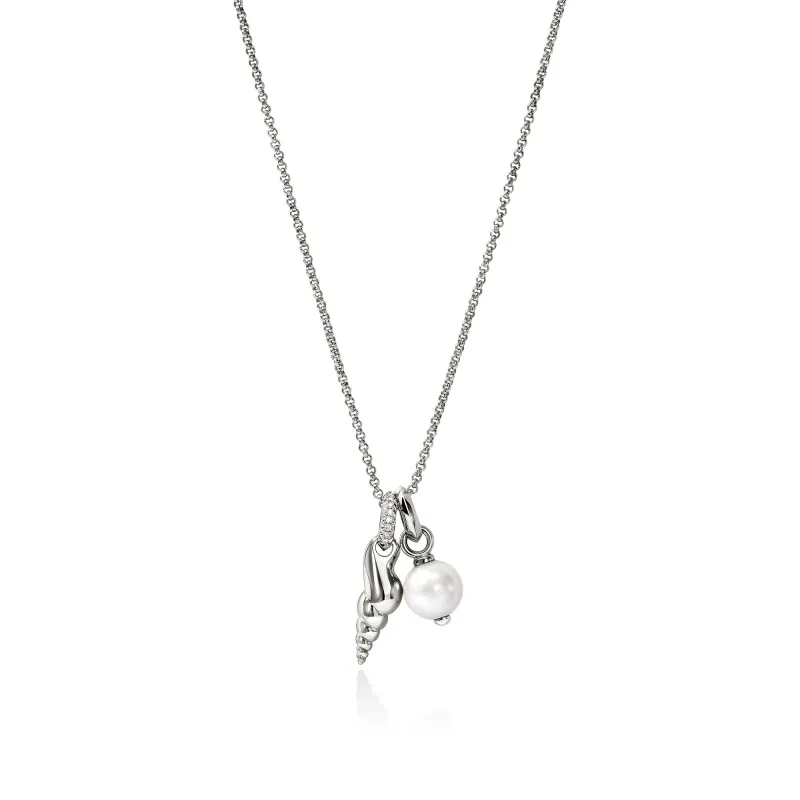 Shell Talisman Necklace, Sterling Silver, Diamonds, Pearl|NBP988902DI sold by John Hardy