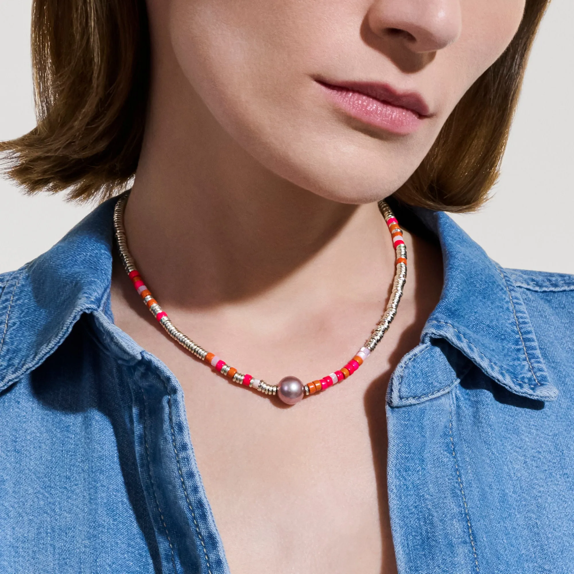 Heishi Necklace, Sterling Silver, Enamel, Hardstones, Pearl|NBS988881PMOPPPL sold by John Hardy product image thumbnail 3