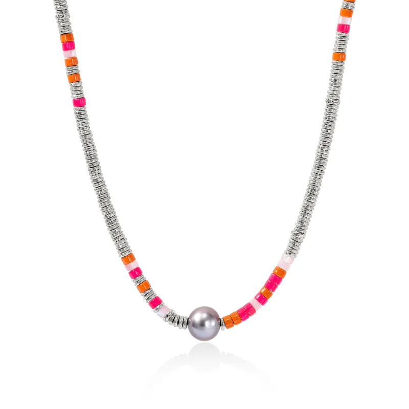 Heishi Necklace, Sterling Silver,  Enamel, Hardstones, Pearl|NBS988881PMOPPPL sold by John Hardy