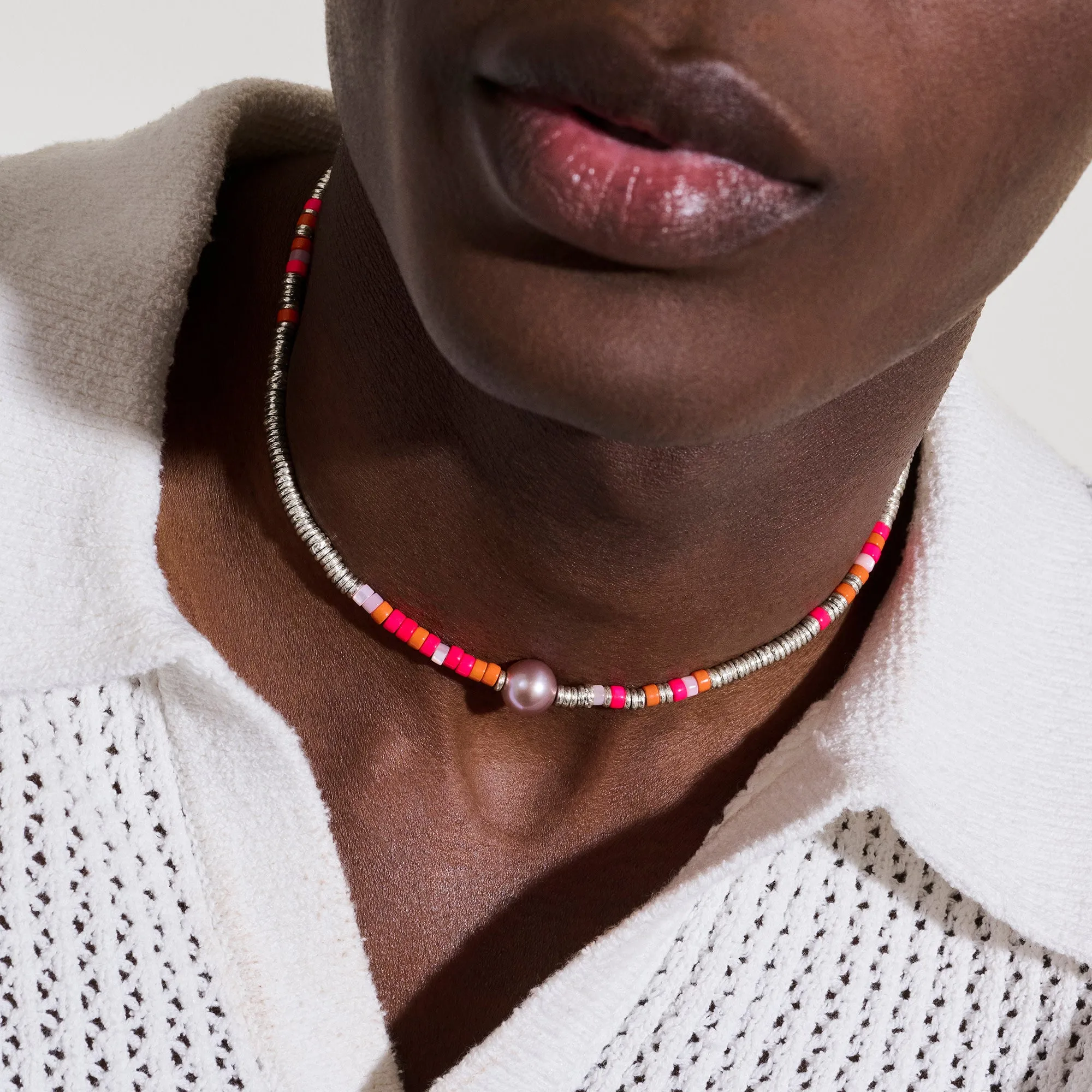 Heishi Necklace, Sterling Silver, Enamel, Hardstones, Pearl|NBS988881PMOPPPL sold by John Hardy product image thumbnail 4