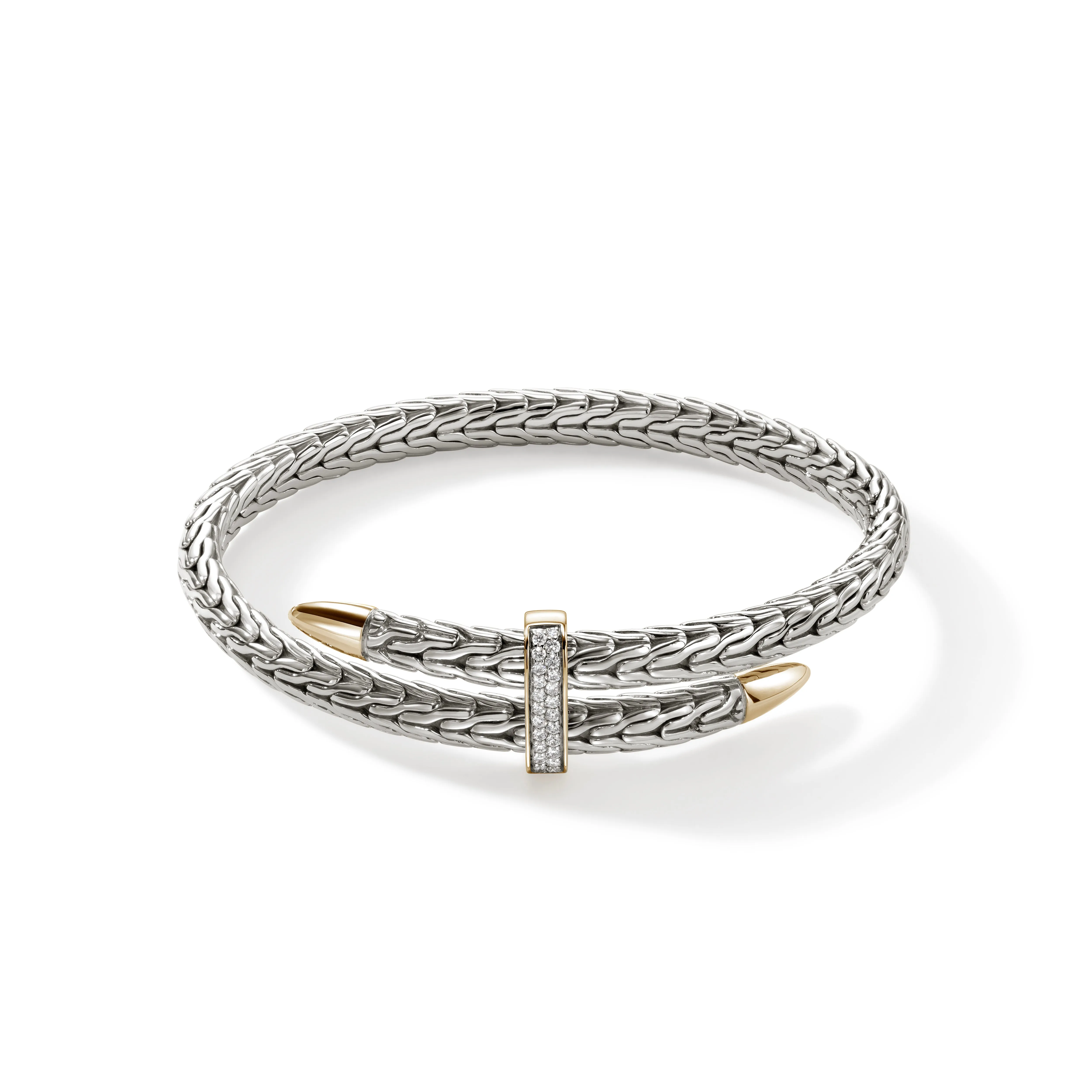 Spear Flex Cuff, Sterling Silver, Gold, Diamonds, 5.5MM|CZZP90110722DI sold by John Hardy