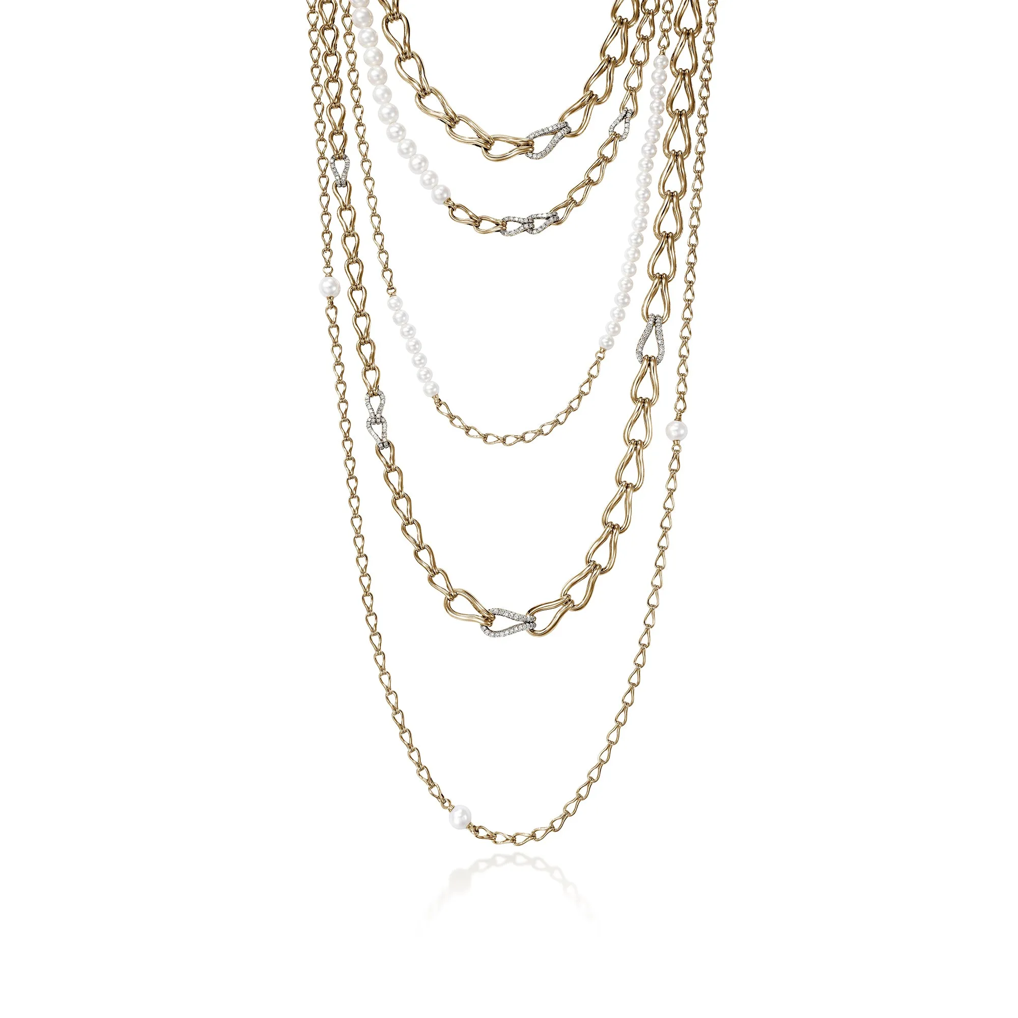 Surf Multi-Layer Necklace, Gold, Diamonds, Pearl|NGGX895102DI sold by John Hardy