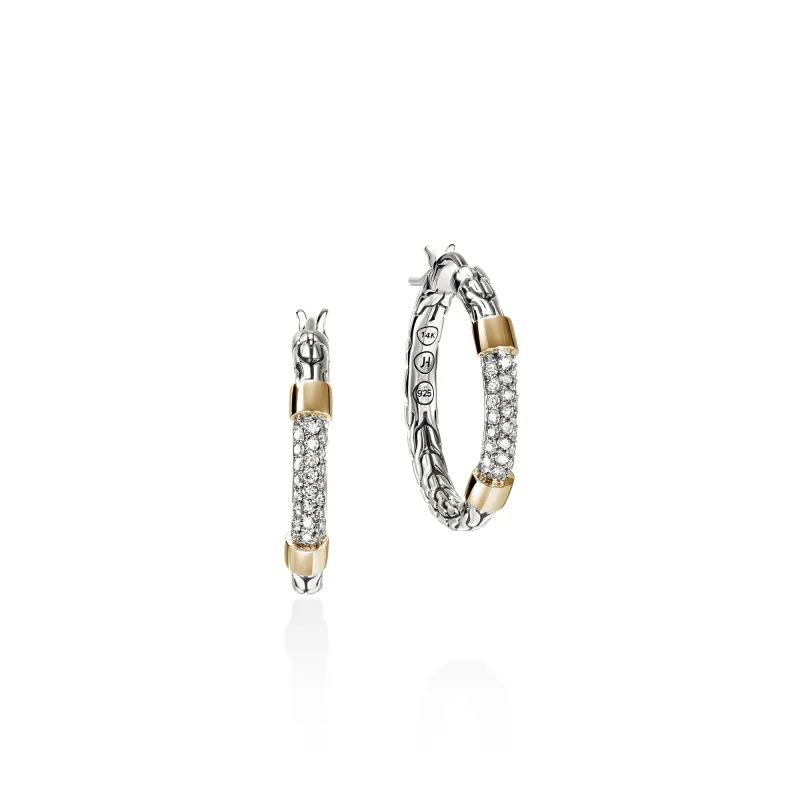 JH Essential Pave Hoop Earrings, Gold, Sterling Silver, Diamonds, 23MM|EZZP988682DI sold by John Hardy