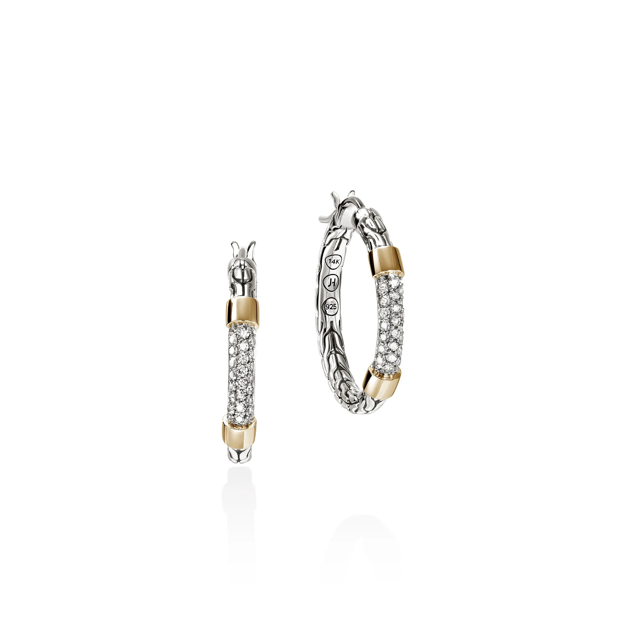 JH Essential Pave Hoop Earrings, Gold, Sterling Silver, Diamonds, 23MM|EZZP988682DI sold by John Hardy