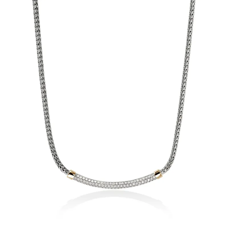 JH Essential Pave Necklace, Gold, Sterling Silver, Diamonds, 2.5MM|NZZP988652DI sold by John Hardy
