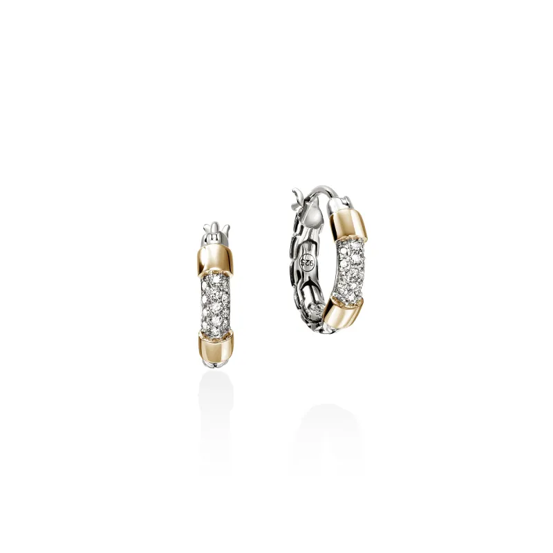 JH Essential Pave Hoop Earrings, Gold, Sterling Silver, Diamonds, 14.5MM|EZZP988672DI sold by John Hardy