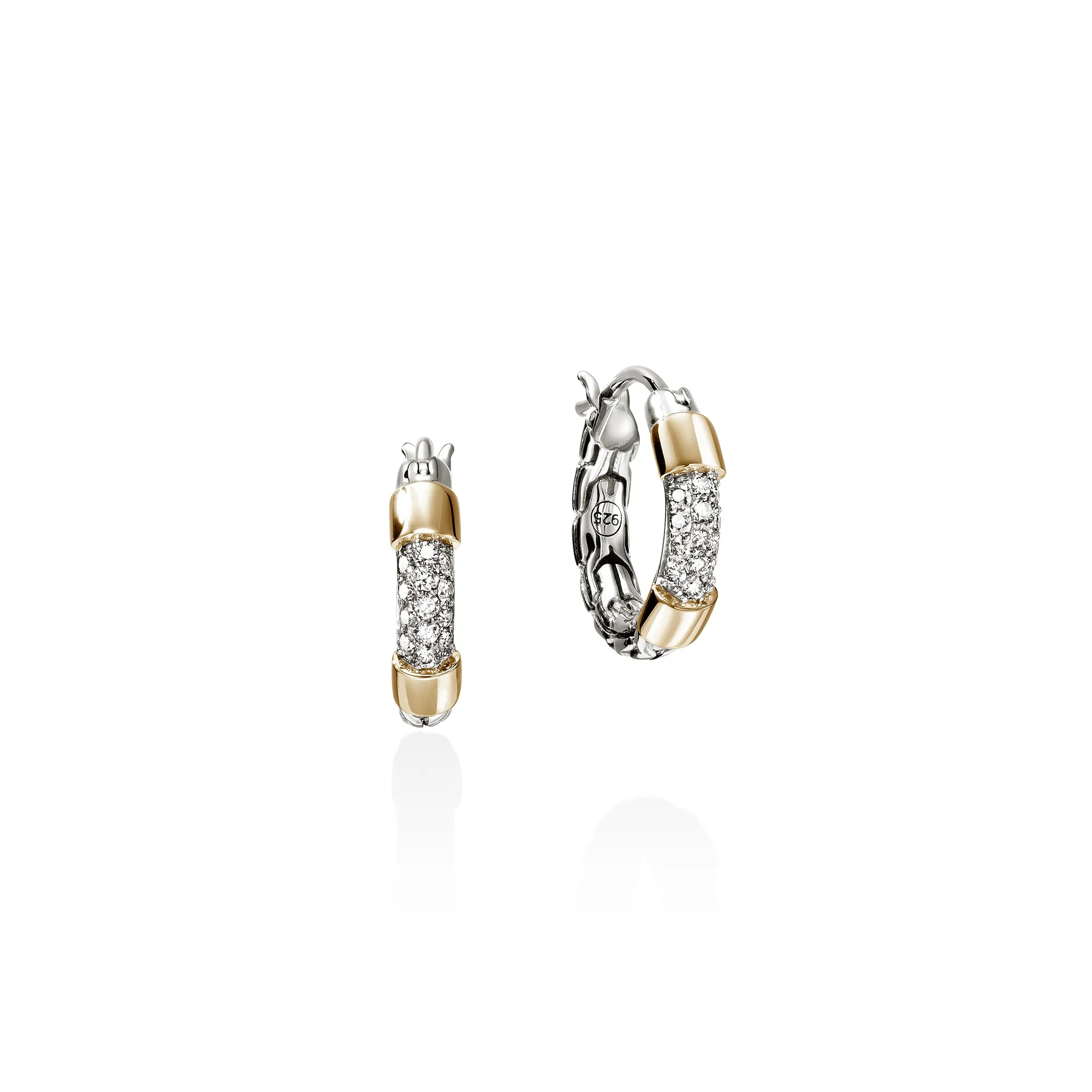 JH Essential Pave Hoop Earrings, Gold, Sterling Silver, Diamonds, 14.5MM|EZZP988672DI sold by John Hardy