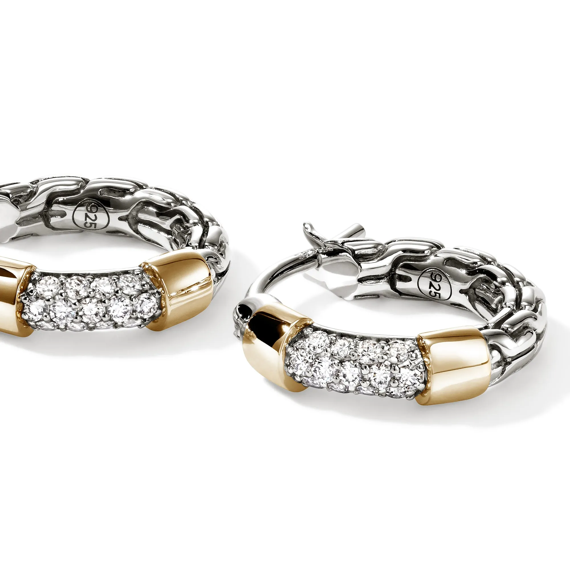 JH Essential Pave Hoop Earrings, Gold, Sterling Silver, Diamonds, 14.5MM|EZZP988672DI sold by John Hardy product image thumbnail 2