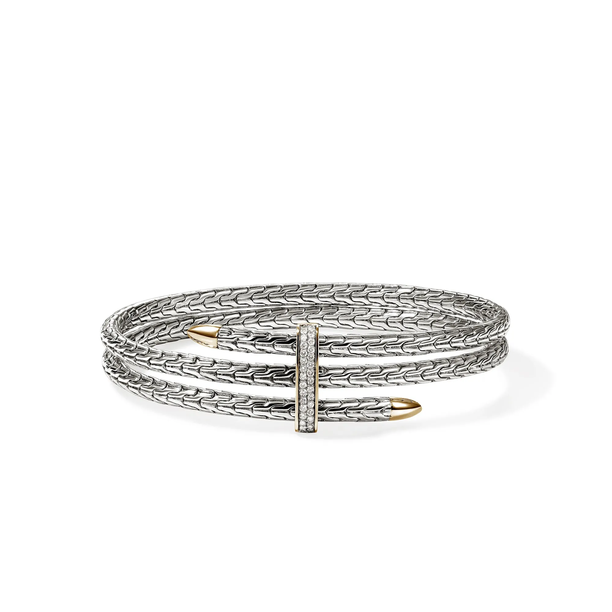 Spear Triple Flex Cuff, Gold, Sterling Silver, Diamonds, 4MM|CZZP988392DI sold by John Hardy
