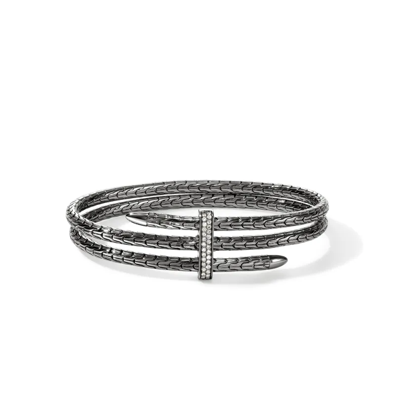 Spear Triple Flex Cuff, Dark Silver, Diamonds, 4MM|CBP988392BRDDI sold by John Hardy