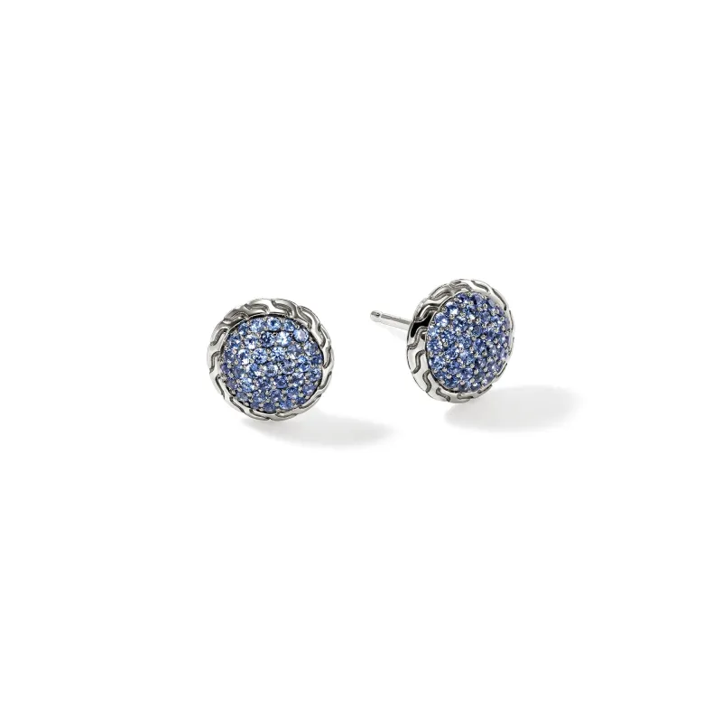 JH Essential Pavé Stud Earring, Sterling Silver, Gemstones, 10MM|EBS987184BSP sold by John Hardy