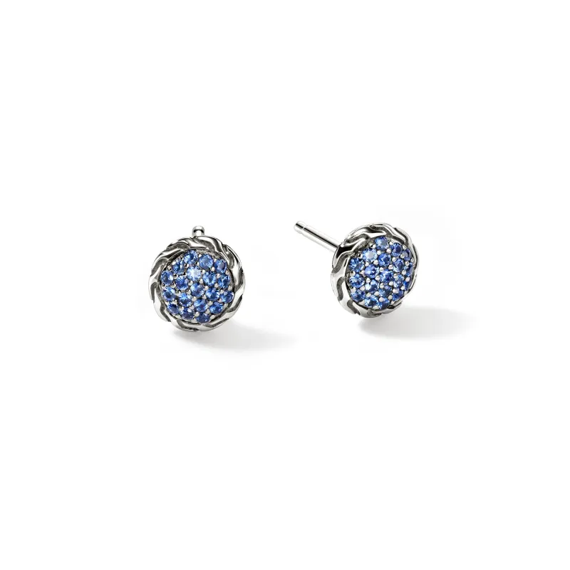 JH Essential Pavé Stud Earring, Sterling Silver, Gemstones, 7MM|EBS987024BSP sold by John Hardy