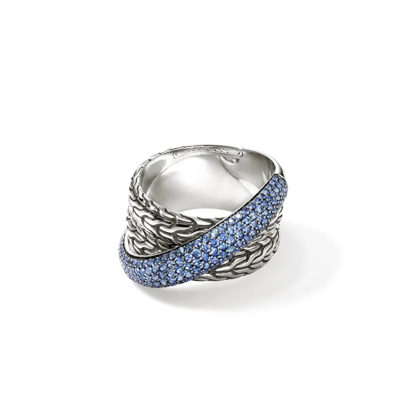 JH Essential Pavé Crossover Ring, Sterling Silver, Gemstones|RBS987164BSP sold by John Hardy