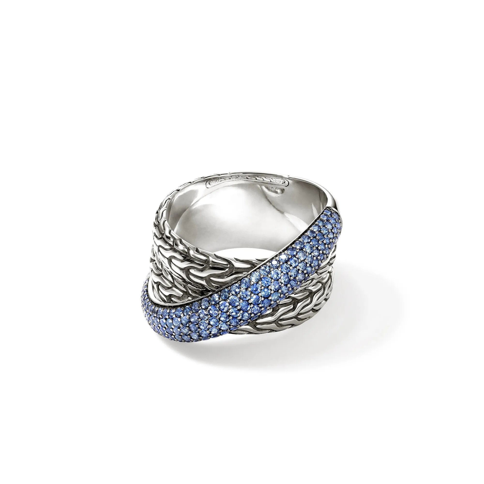 JH Essential Pavé Crossover Ring, Sterling Silver, Gemstones|RBS987164BSP sold by John Hardy