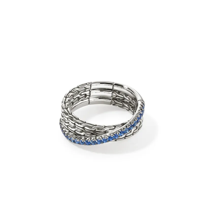 JH Essential Pavé Crossover Ring, Sterling Silver, Gemstones|RBS987154BSP sold by John Hardy